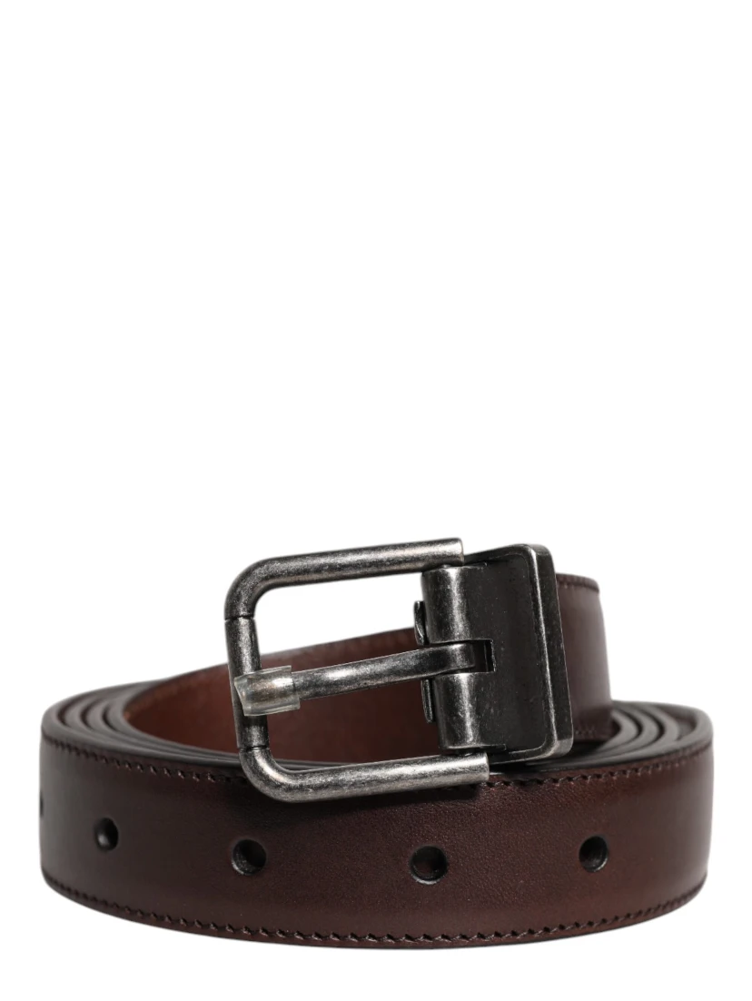 Brown Leather Silver Metal Buckle Belt
