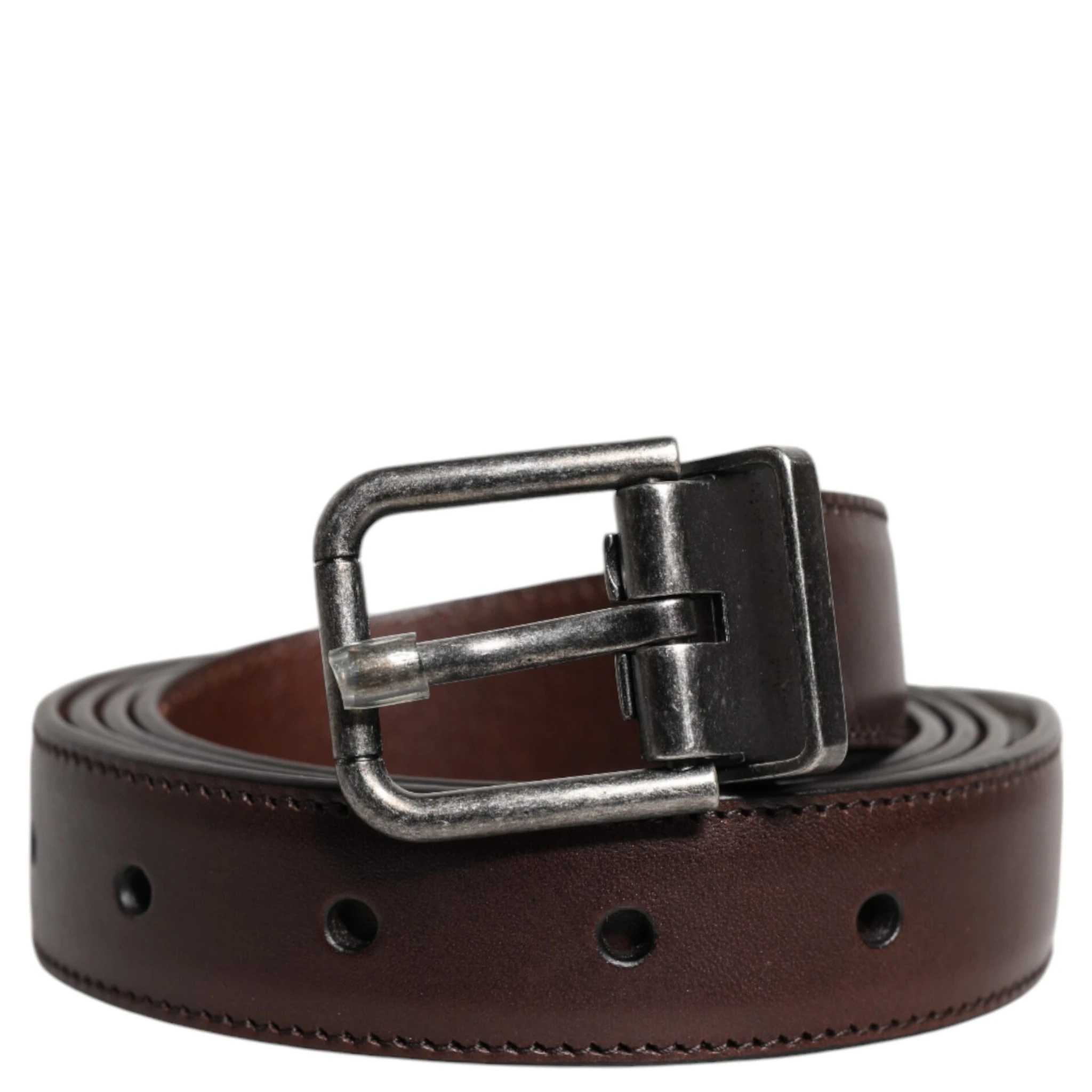 Brown Leather Silver Metal Buckle Belt