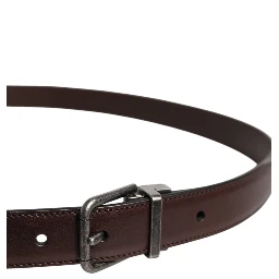 Brown Leather Silver Metal Buckle Belt