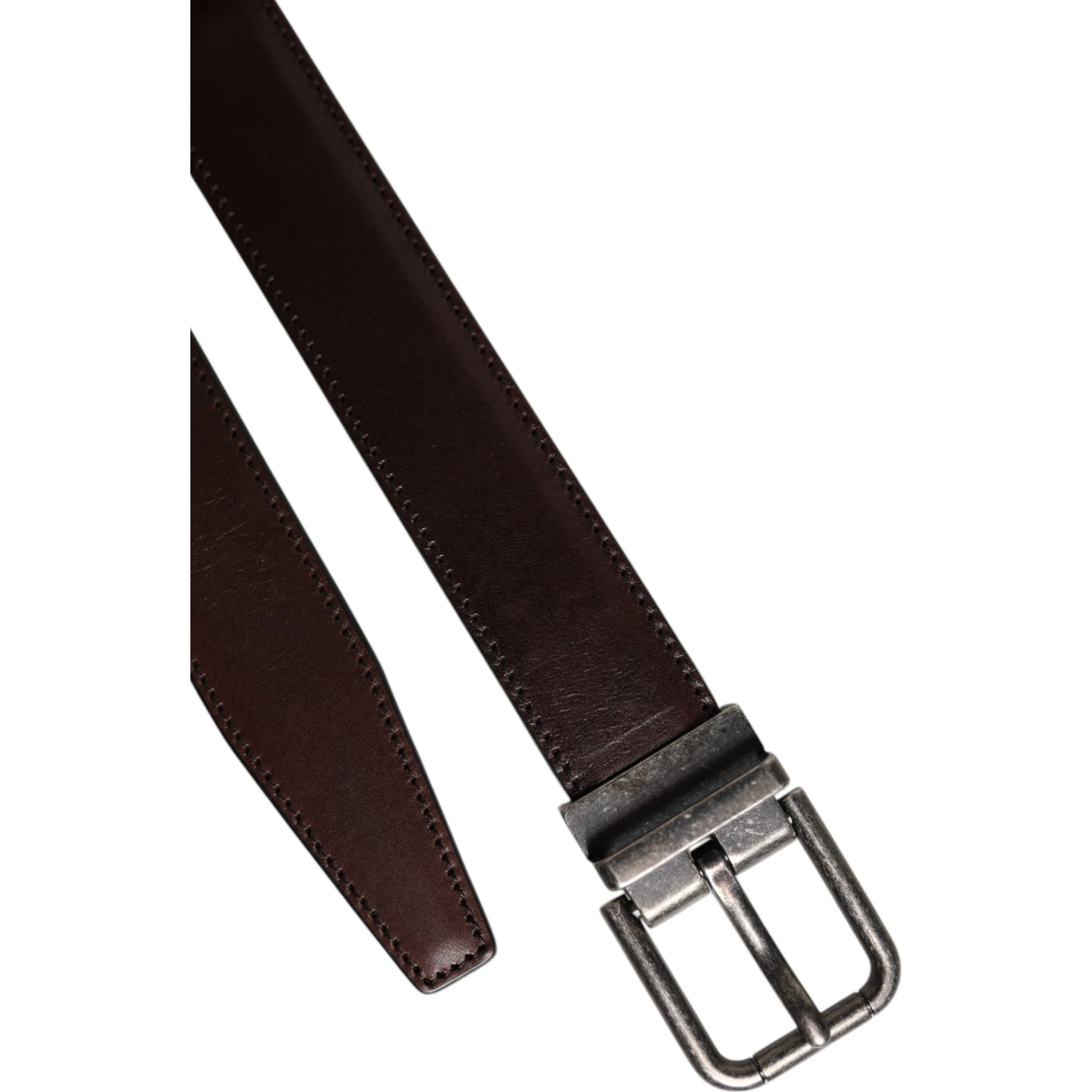 Brown Leather Silver Metal Buckle Belt