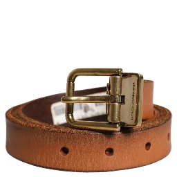 Brown Leather Gold Tone Metal Buckle Belt
