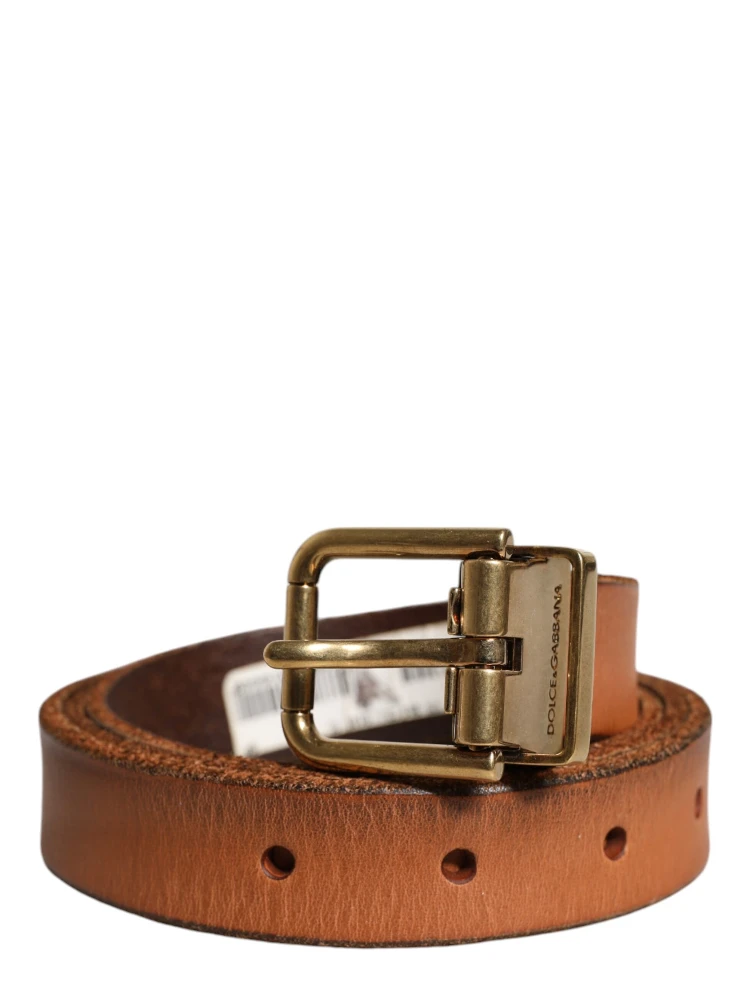 Brown Leather Gold Tone Metal Buckle Belt alternative