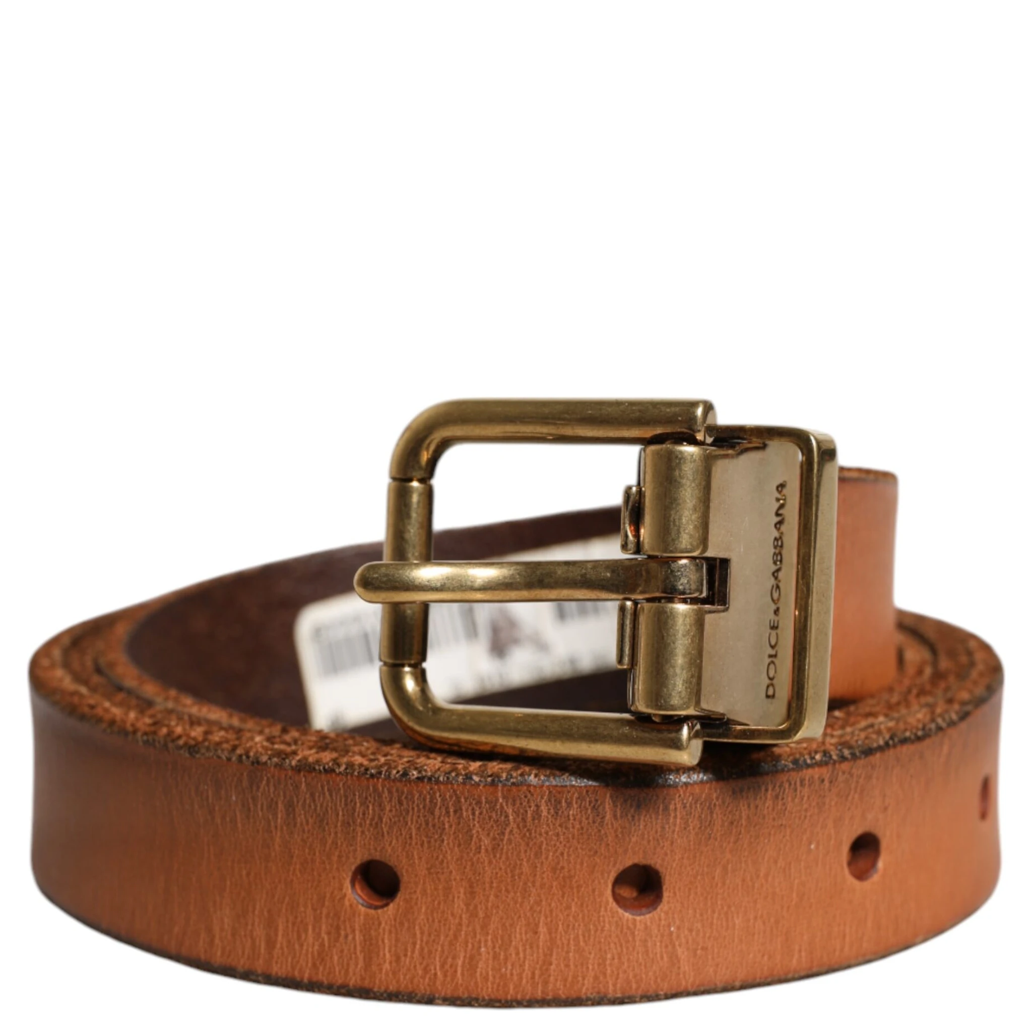 Brown Leather Gold Tone Metal Buckle Belt