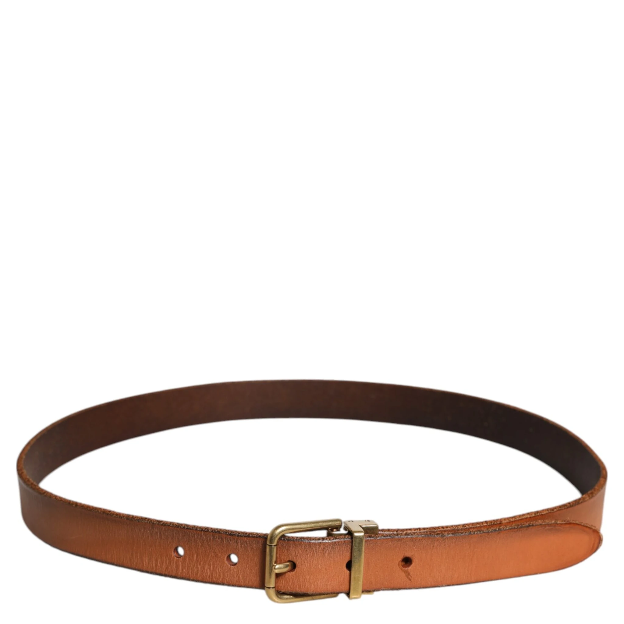 Brown Leather Gold Tone Metal Buckle Belt
