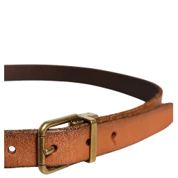 Brown Leather Gold Tone Metal Buckle Belt