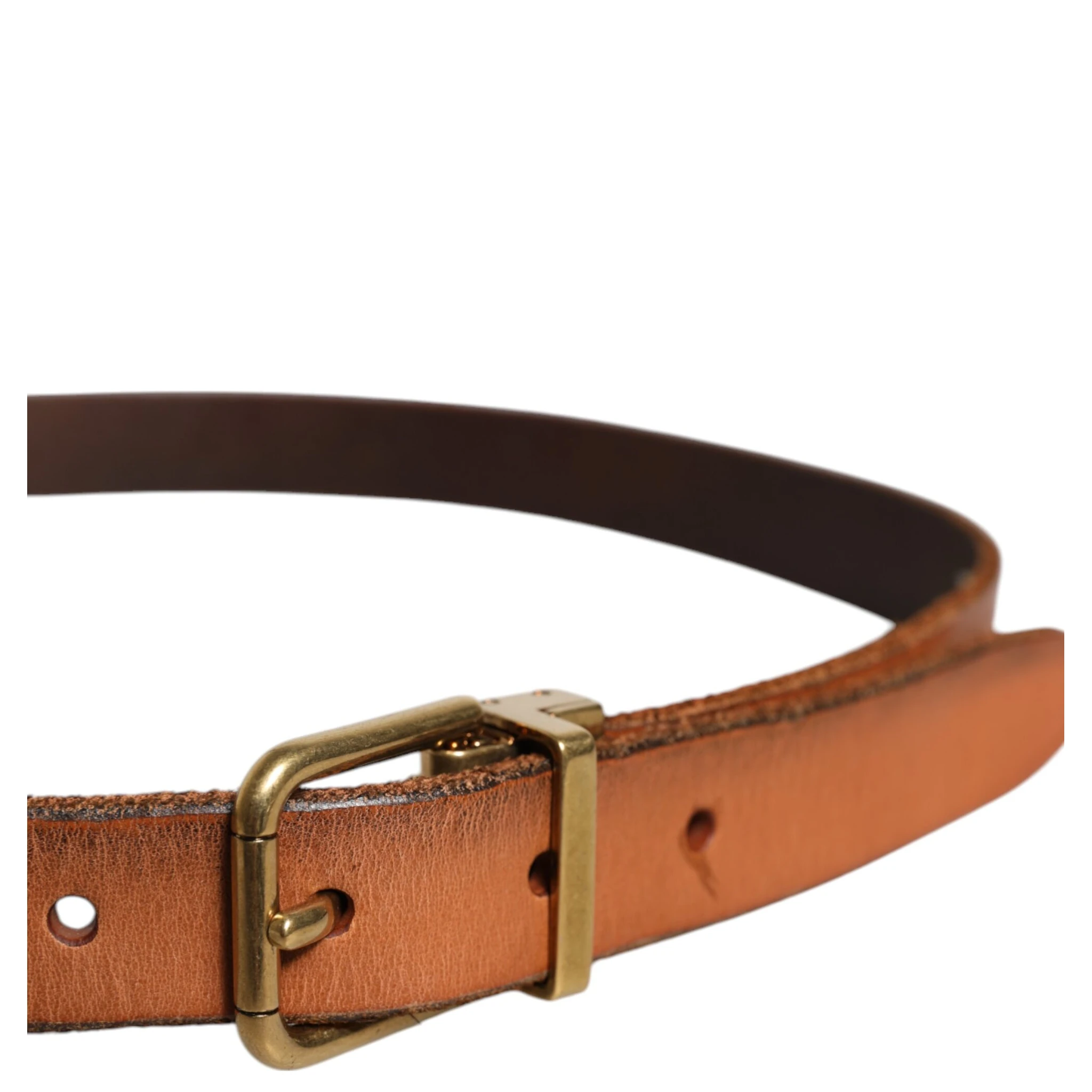 Brown Leather Gold Tone Metal Buckle Belt