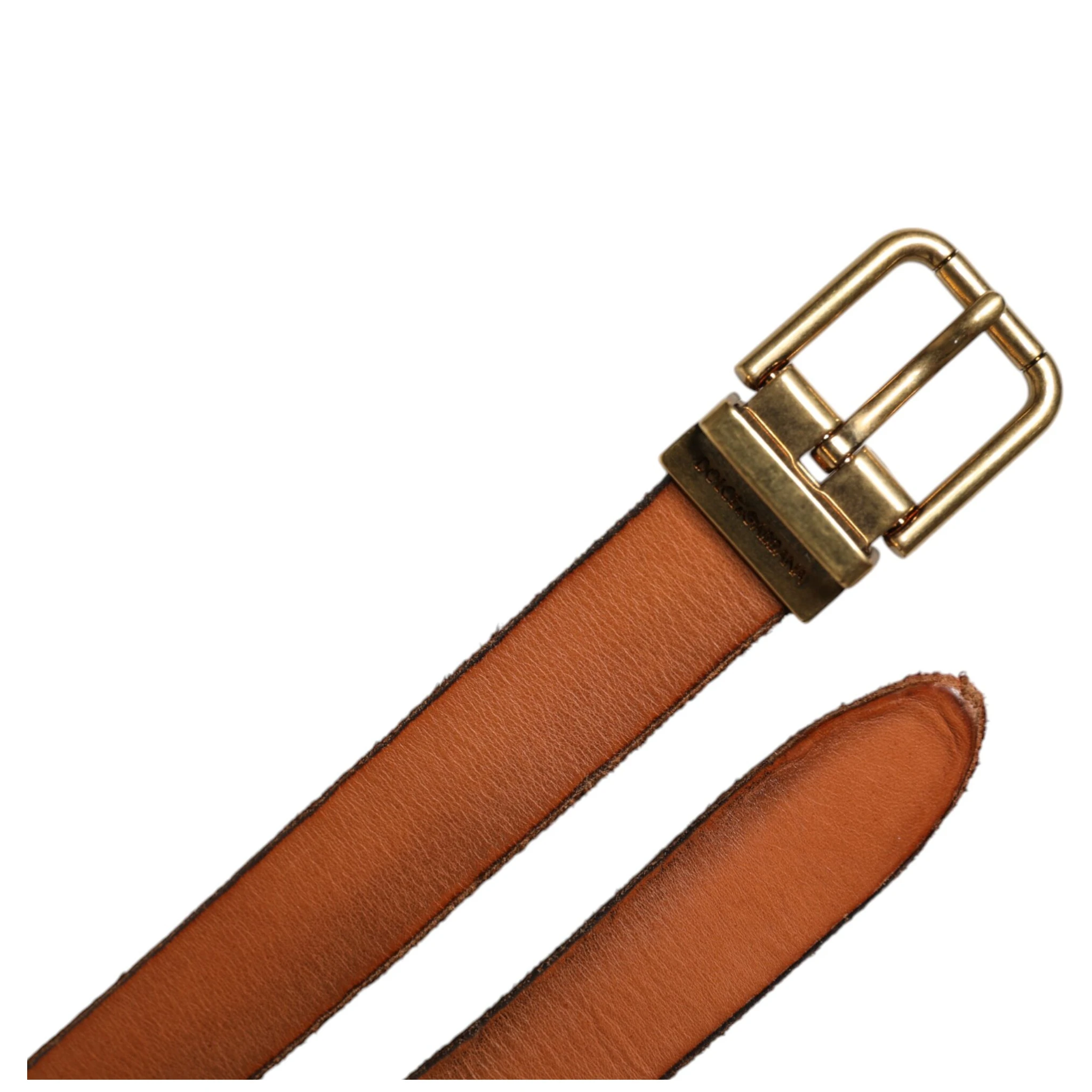 Brown Leather Gold Tone Metal Buckle Belt