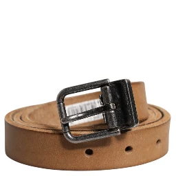 Brown Leather Silver Tone Metal Buckle Belt