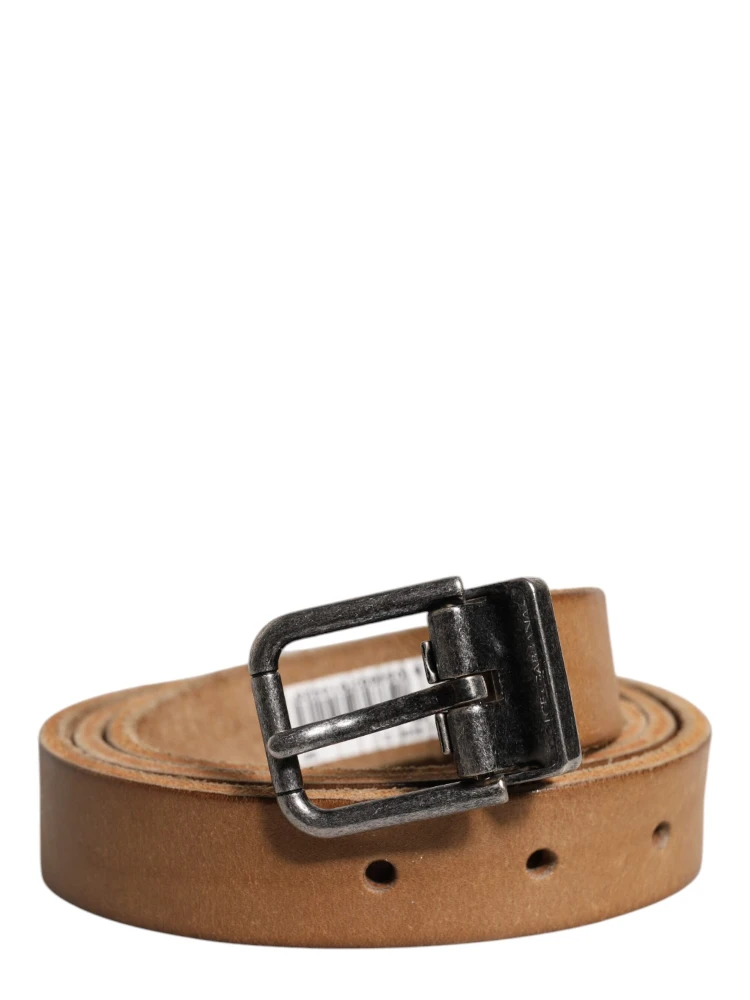 Brown Leather Silver Tone Metal Buckle Belt alternative