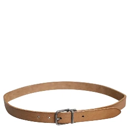 Brown Leather Silver Tone Metal Buckle Belt