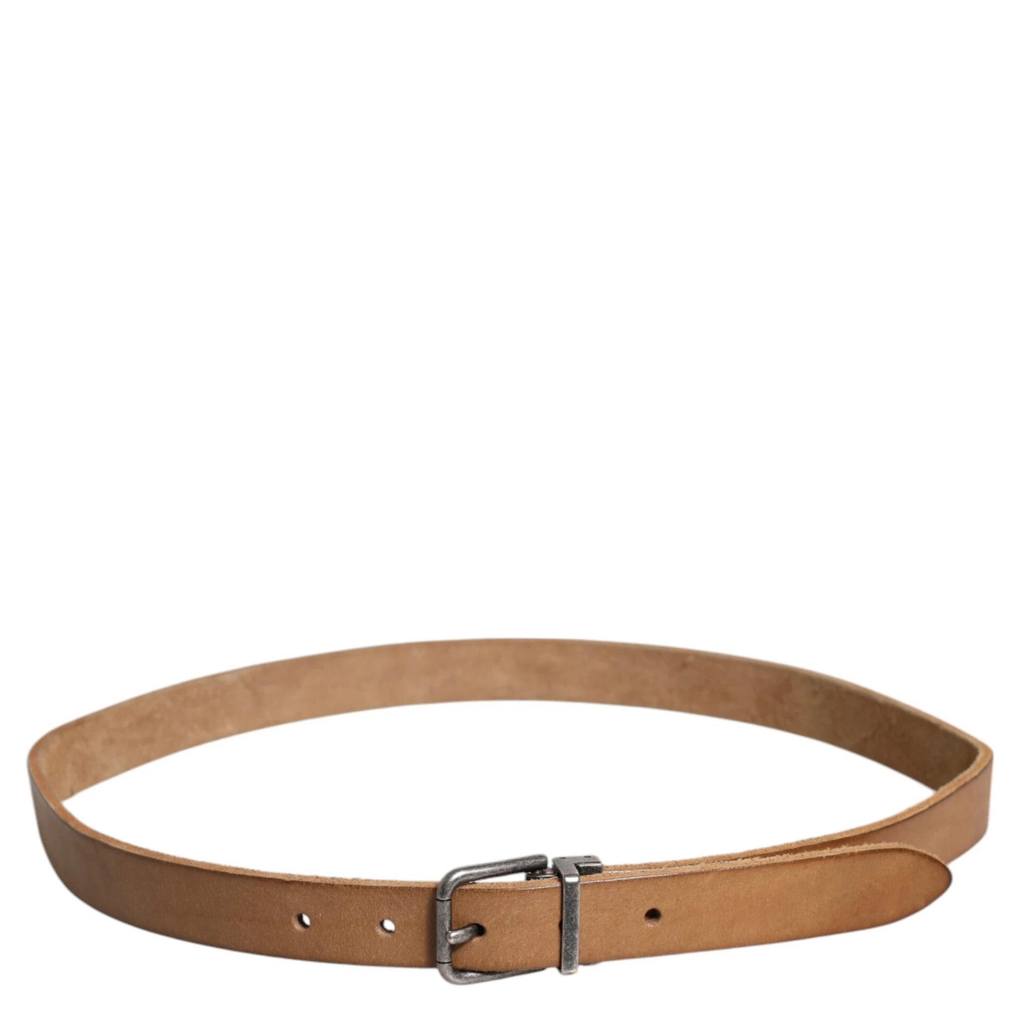 Brown Leather Silver Tone Metal Buckle Belt