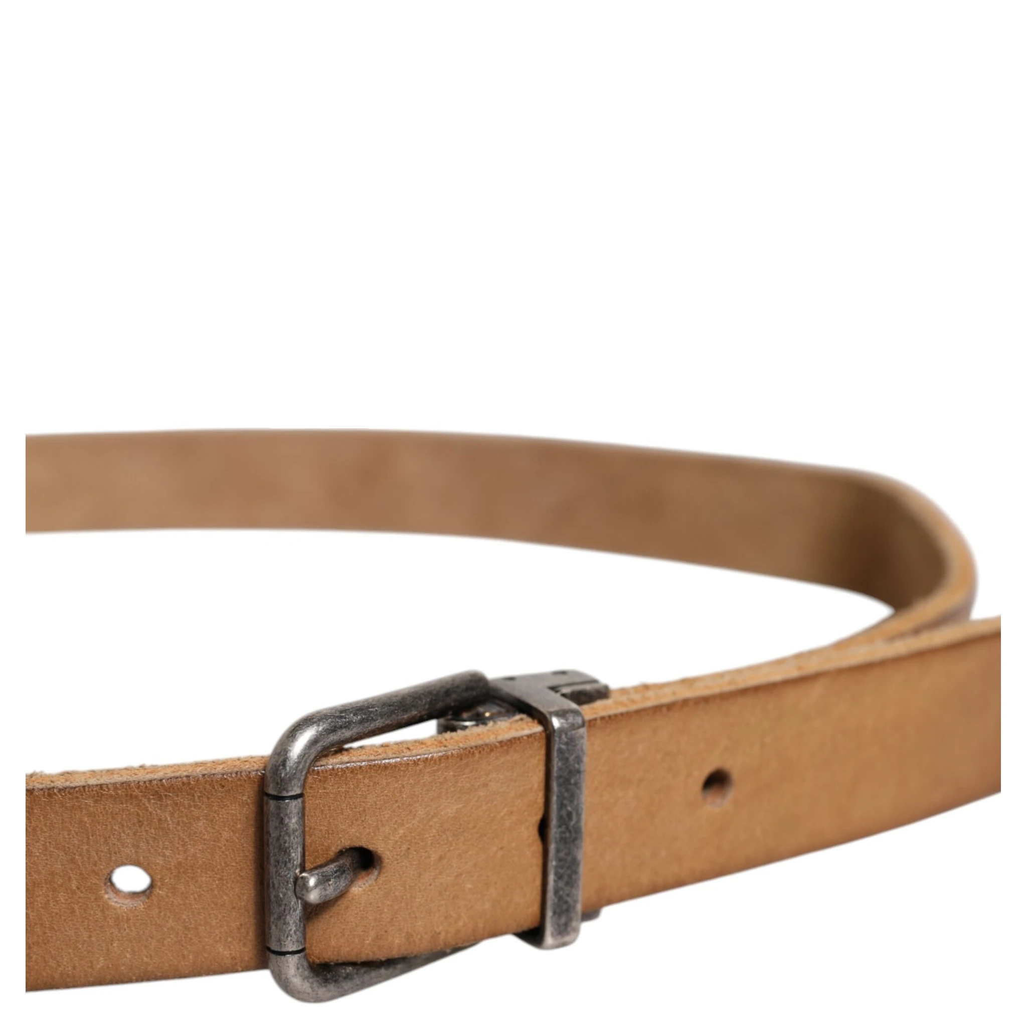 Brown Leather Silver Tone Metal Buckle Belt