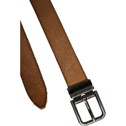 Brown Leather Silver Tone Metal Buckle Belt