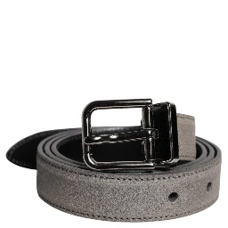 Gray Leather Silver Tone Metal Buckle Belt