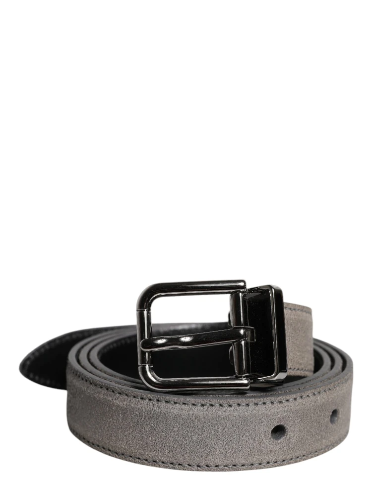 Gray Leather Silver Tone Metal Buckle Belt alternative