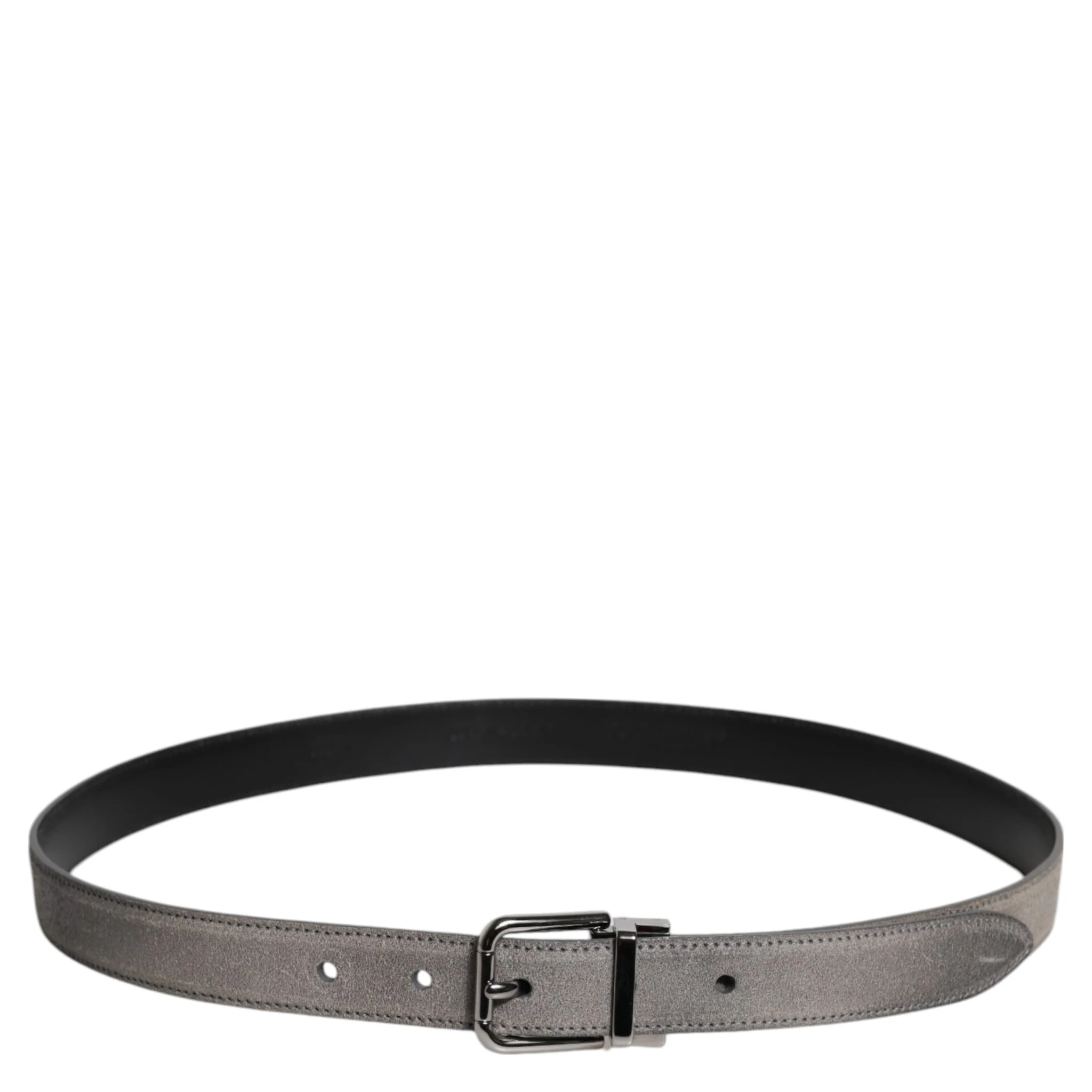 Gray Leather Silver Tone Metal Buckle Belt