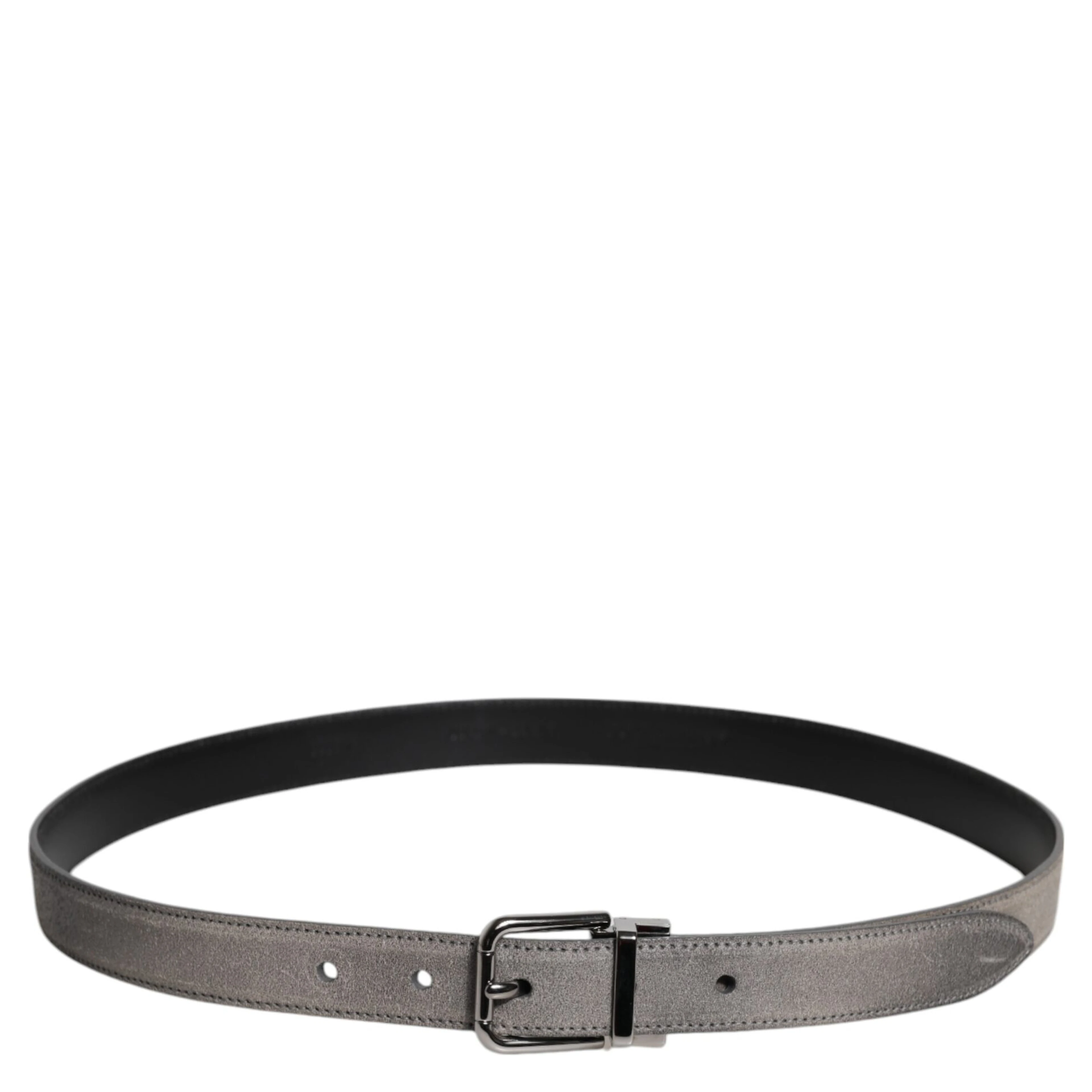 Gray Leather Silver Tone Metal Buckle Belt
