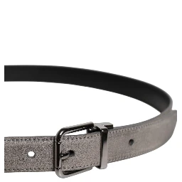 Gray Leather Silver Tone Metal Buckle Belt