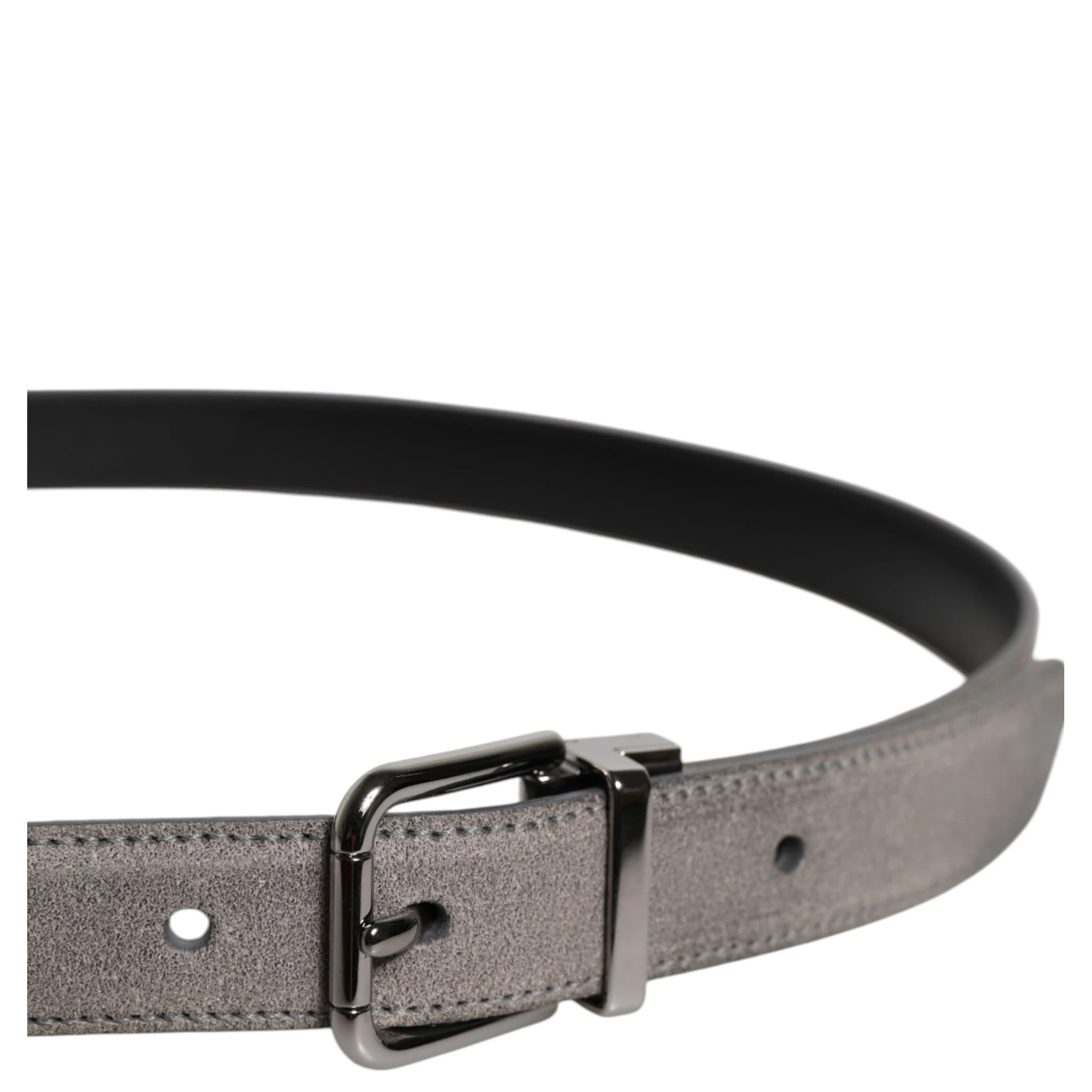 Gray Leather Silver Tone Metal Buckle Belt
