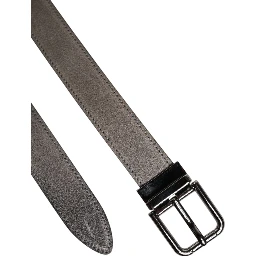 Gray Leather Silver Tone Metal Buckle Belt