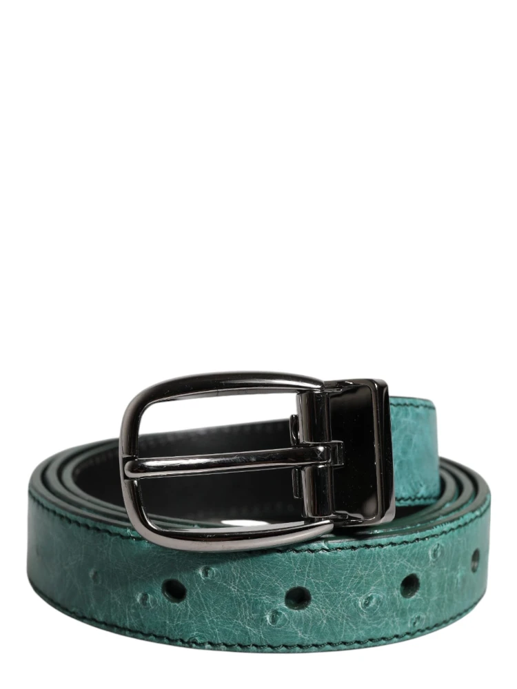Green Leather Silver Tone Metal Buckle Belt alternative