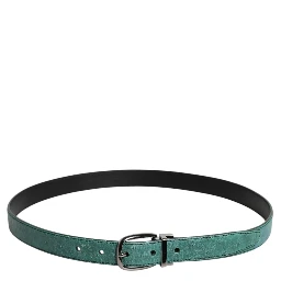 Green Leather Silver Tone Metal Buckle Belt