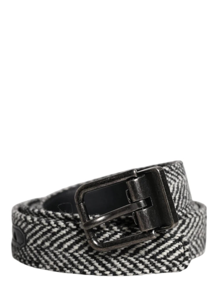 Black White Silver Tone Metal Buckle Belt