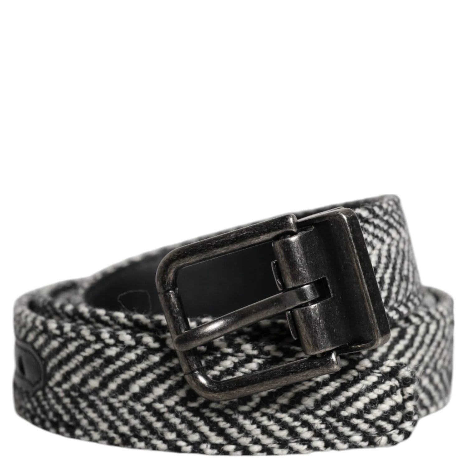 Black White Silver Tone Metal Buckle Belt