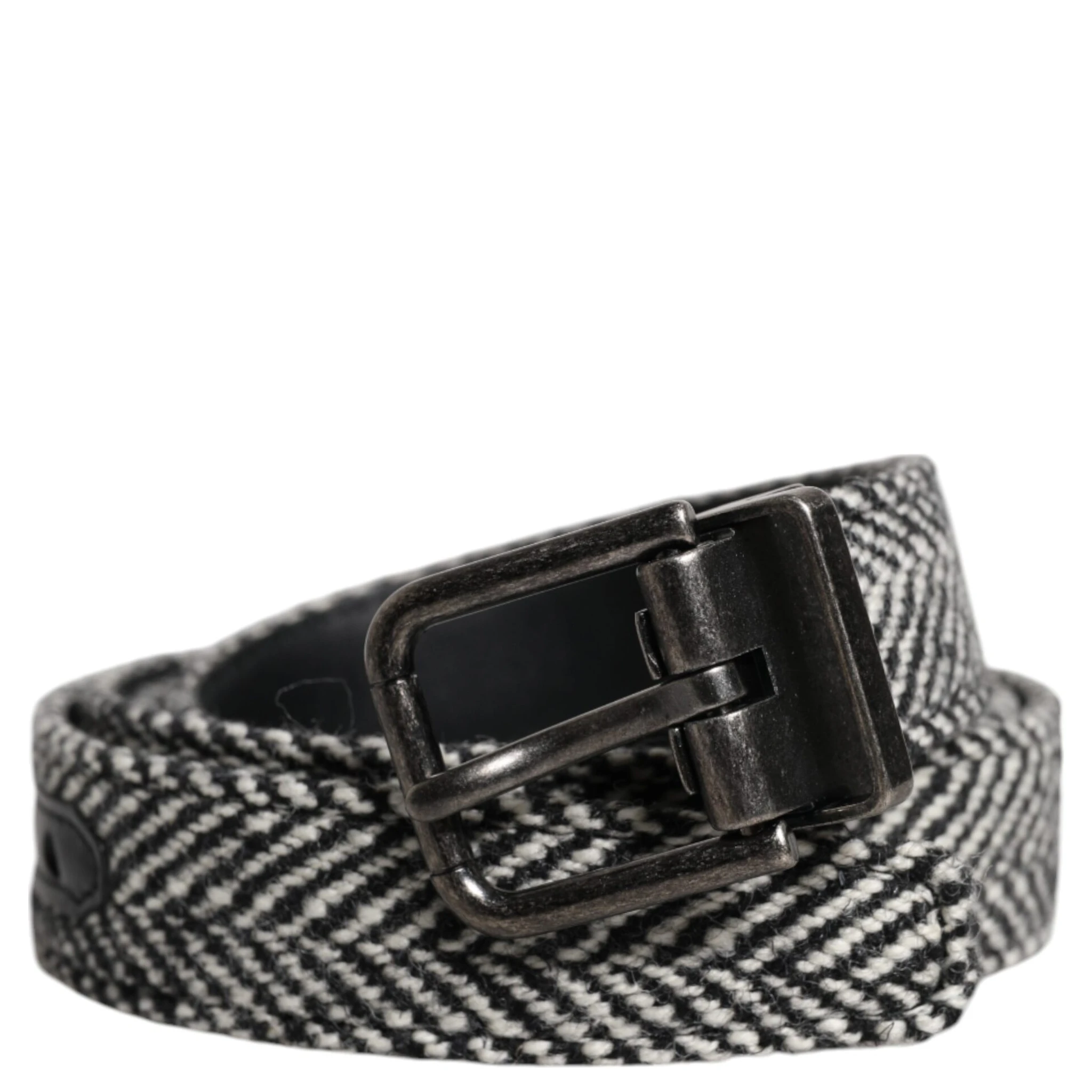 Black White Silver Tone Metal Buckle Belt