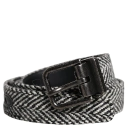 Black White Silver Tone Metal Buckle Belt