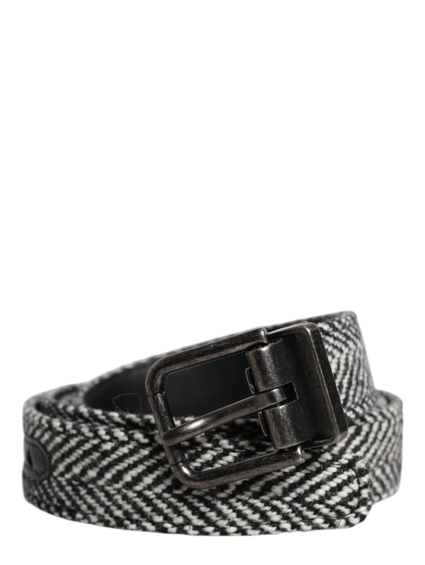 Black White Silver Tone Metal Buckle Belt