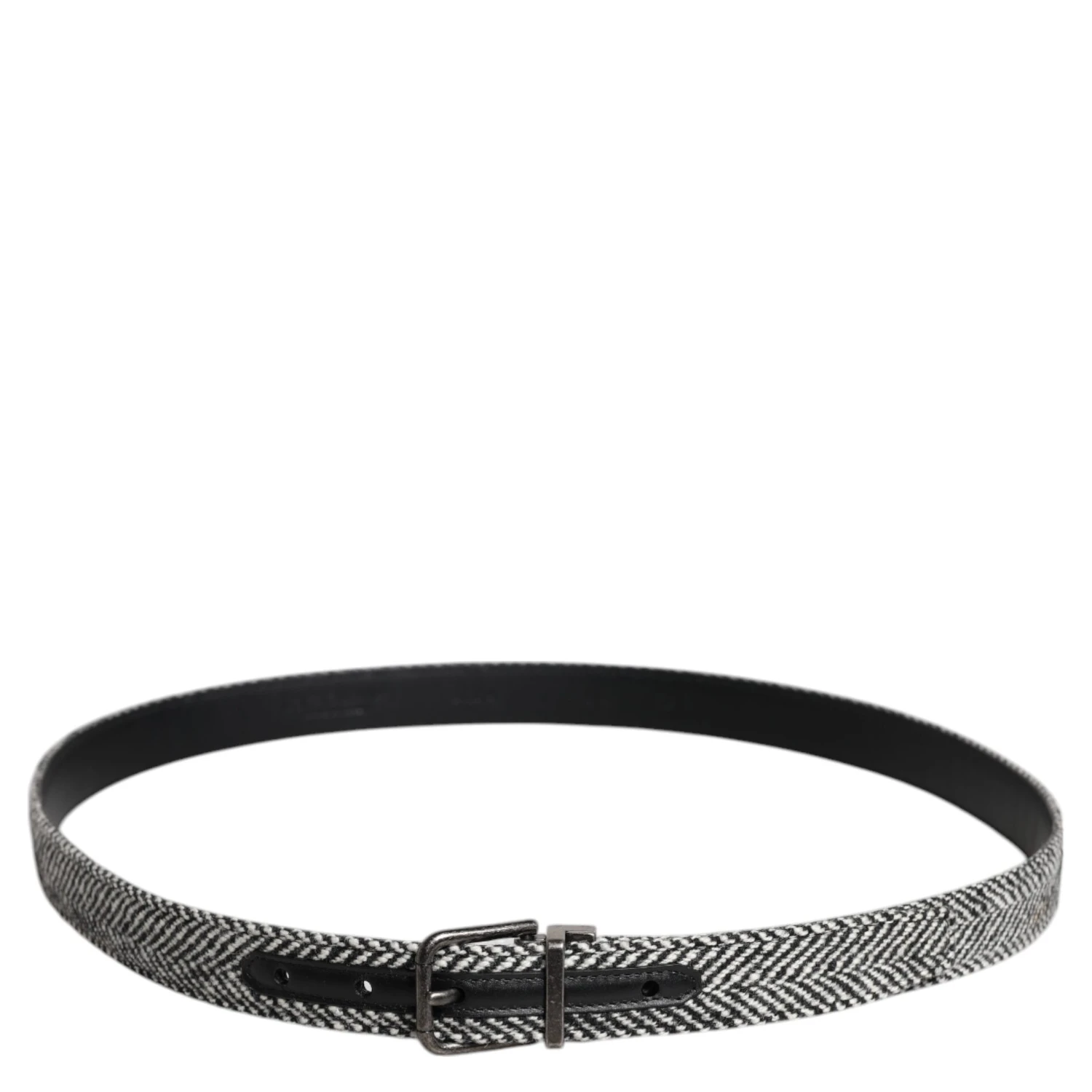 Black White Silver Tone Metal Buckle Belt