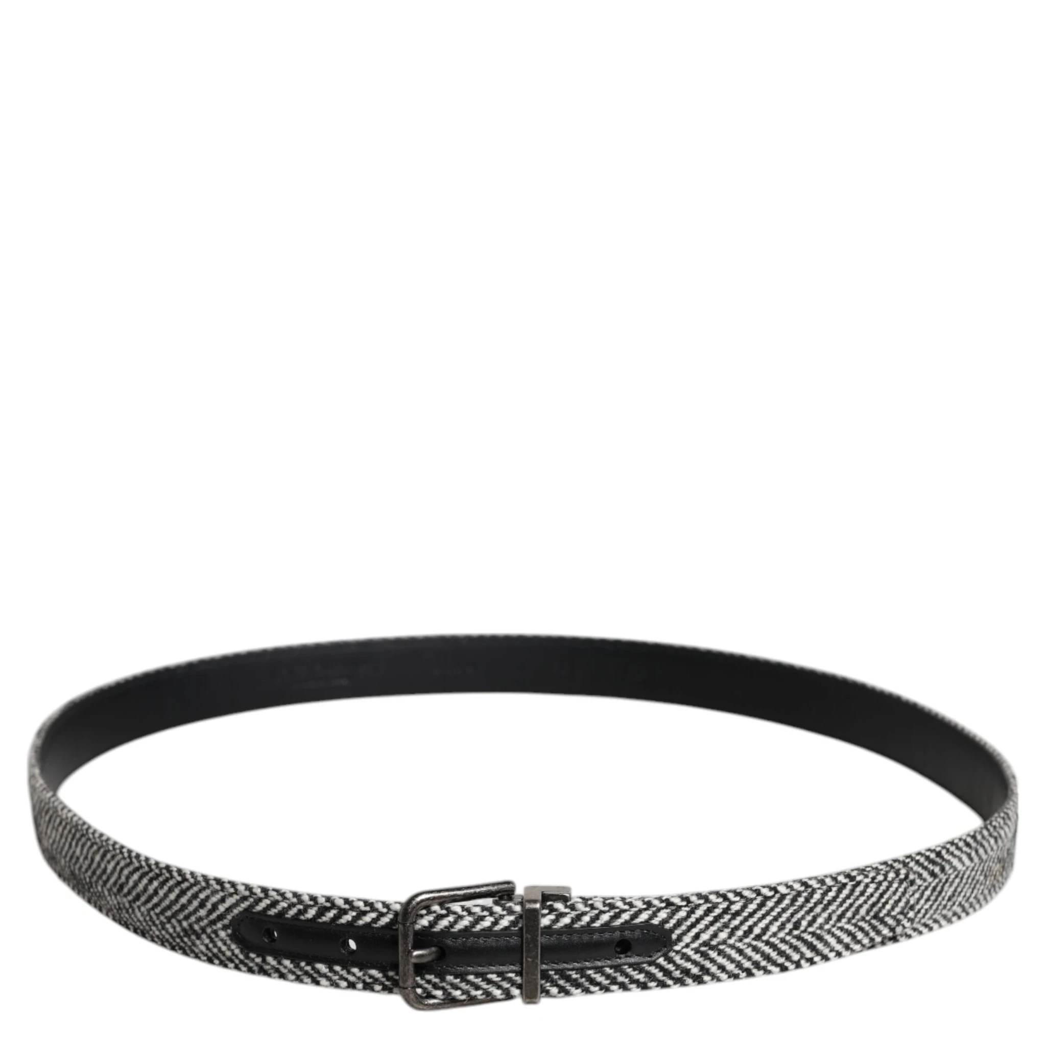 Black White Silver Tone Metal Buckle Belt