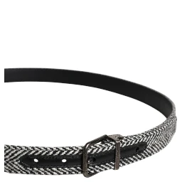 Black White Silver Tone Metal Buckle Belt