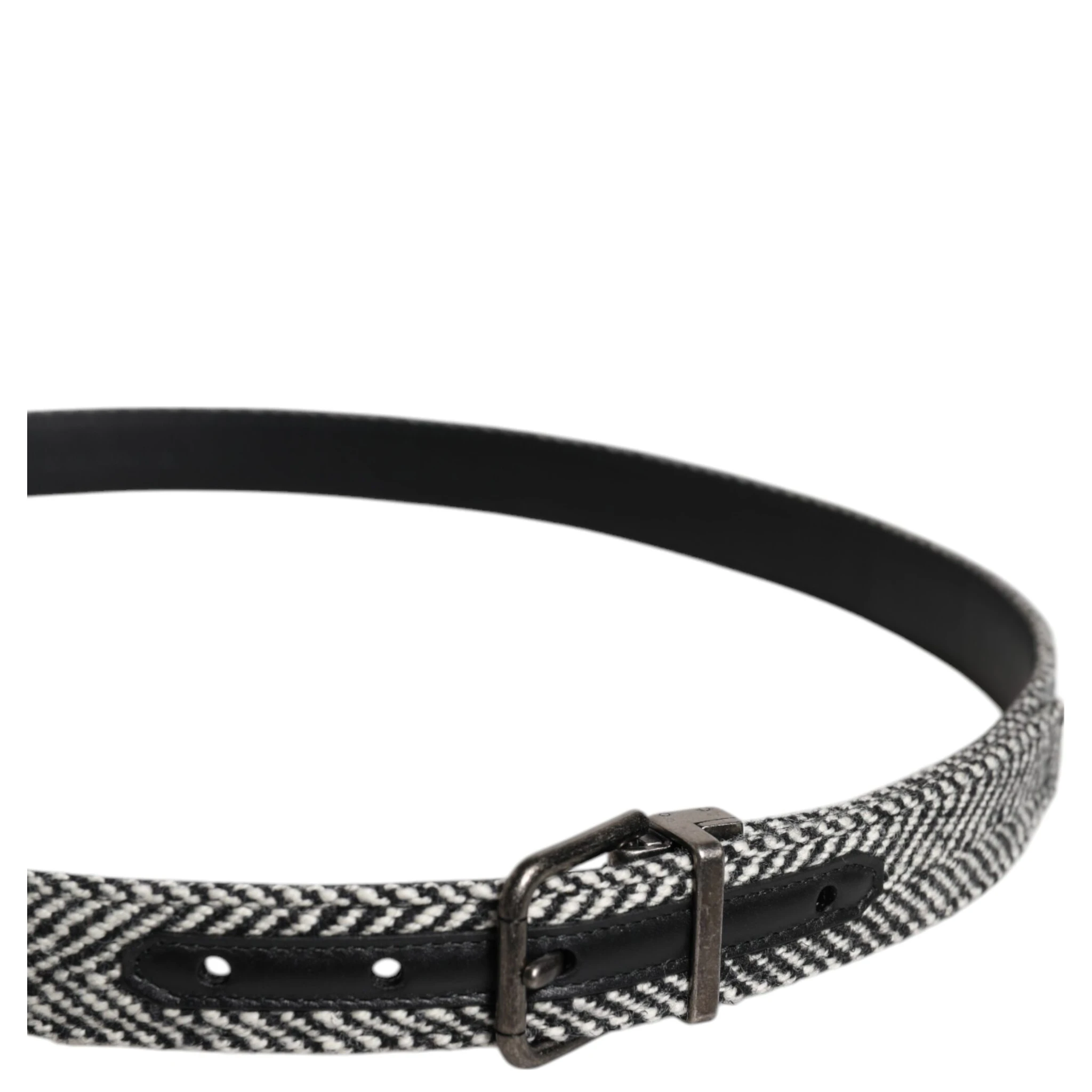 Black White Silver Tone Metal Buckle Belt
