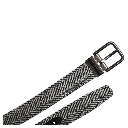 Black White Silver Tone Metal Buckle Belt