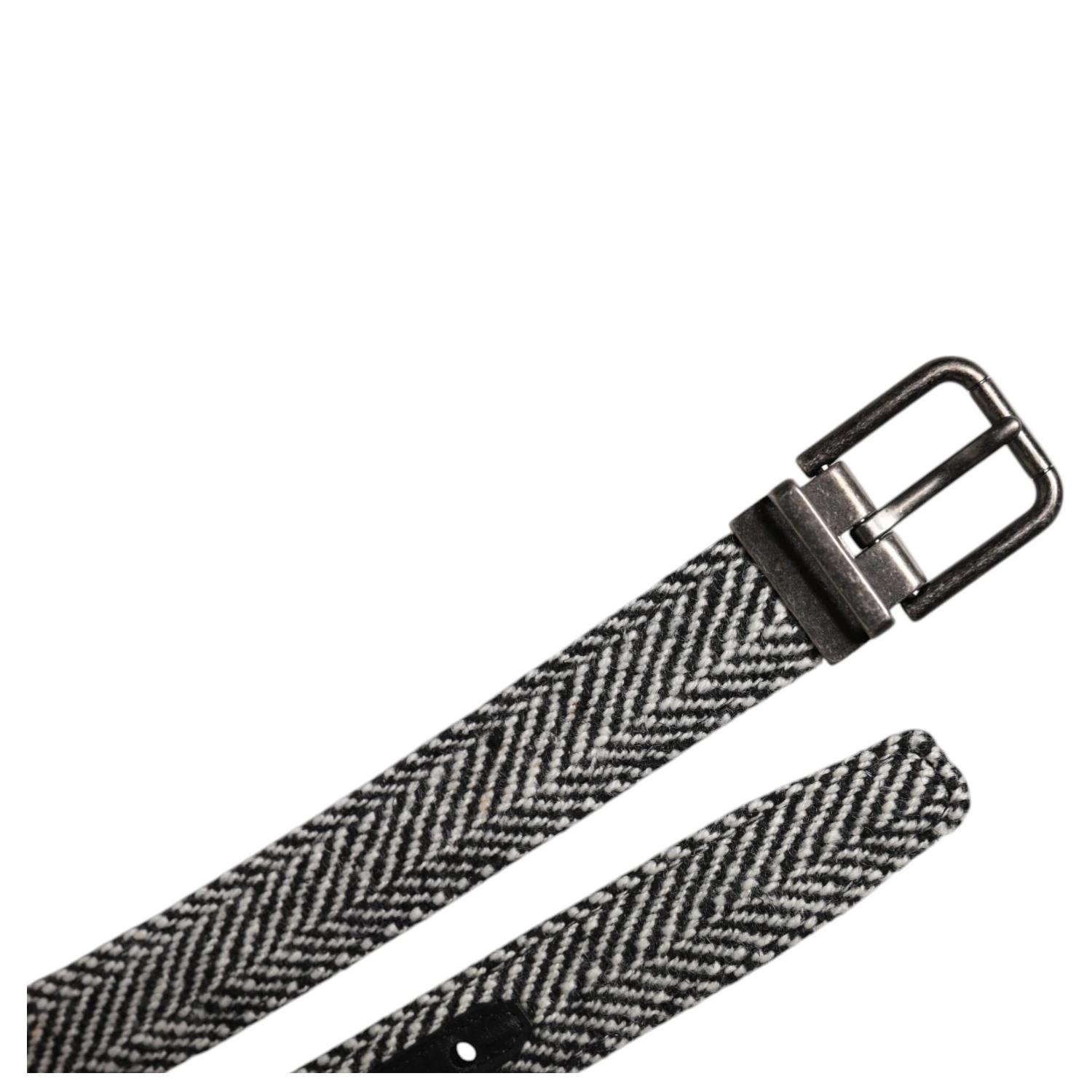 Black White Silver Tone Metal Buckle Belt