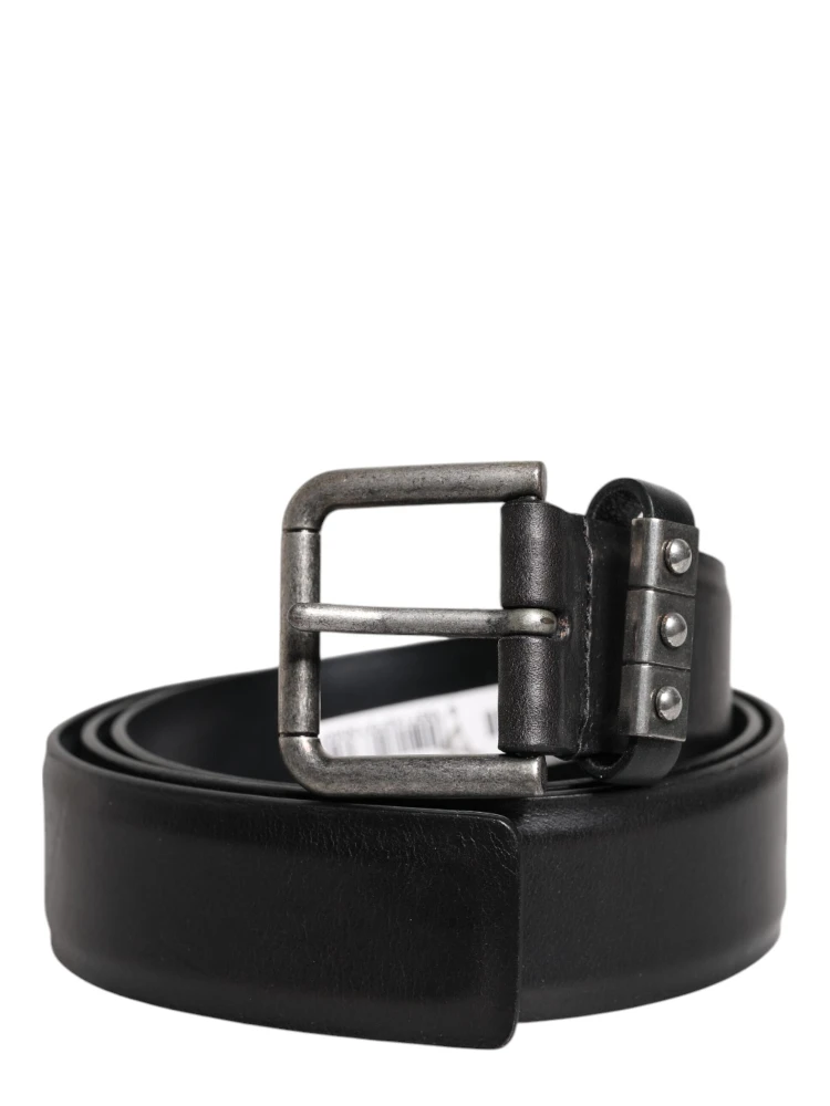 Black Leather Metal Buckle Classic Belt