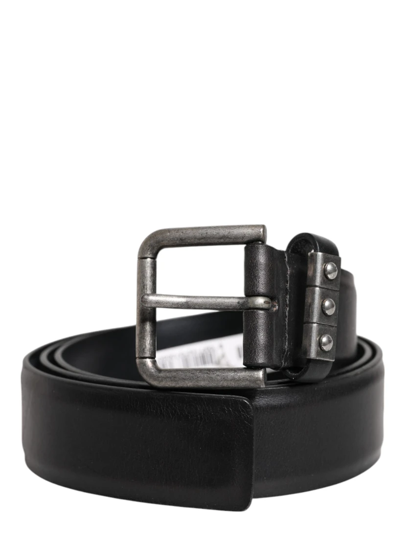 Black Leather Metal Buckle Classic Belt