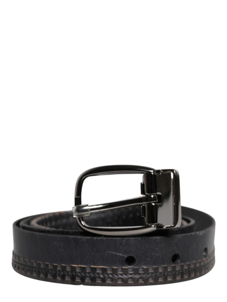 Black Leather Silver Tone Metal Buckle Belt