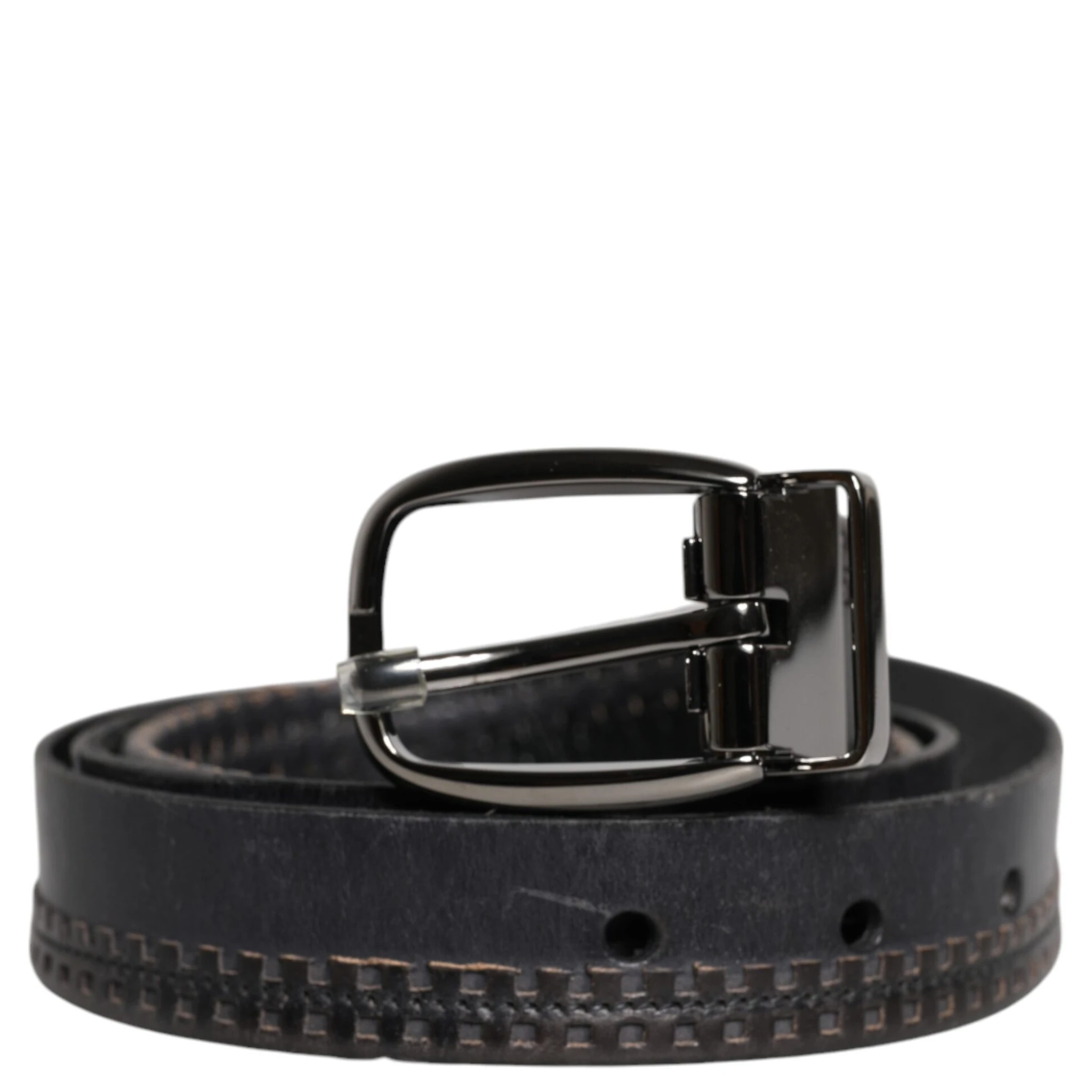 Black Leather Silver Tone Metal Buckle Belt