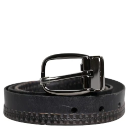 Black Leather Silver Tone Metal Buckle Belt