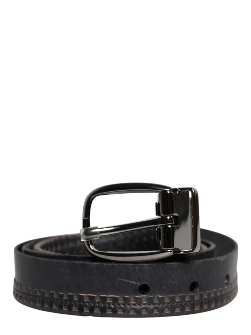 Black Leather Silver Tone Metal Buckle Belt