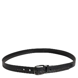 Black Leather Silver Tone Metal Buckle Belt