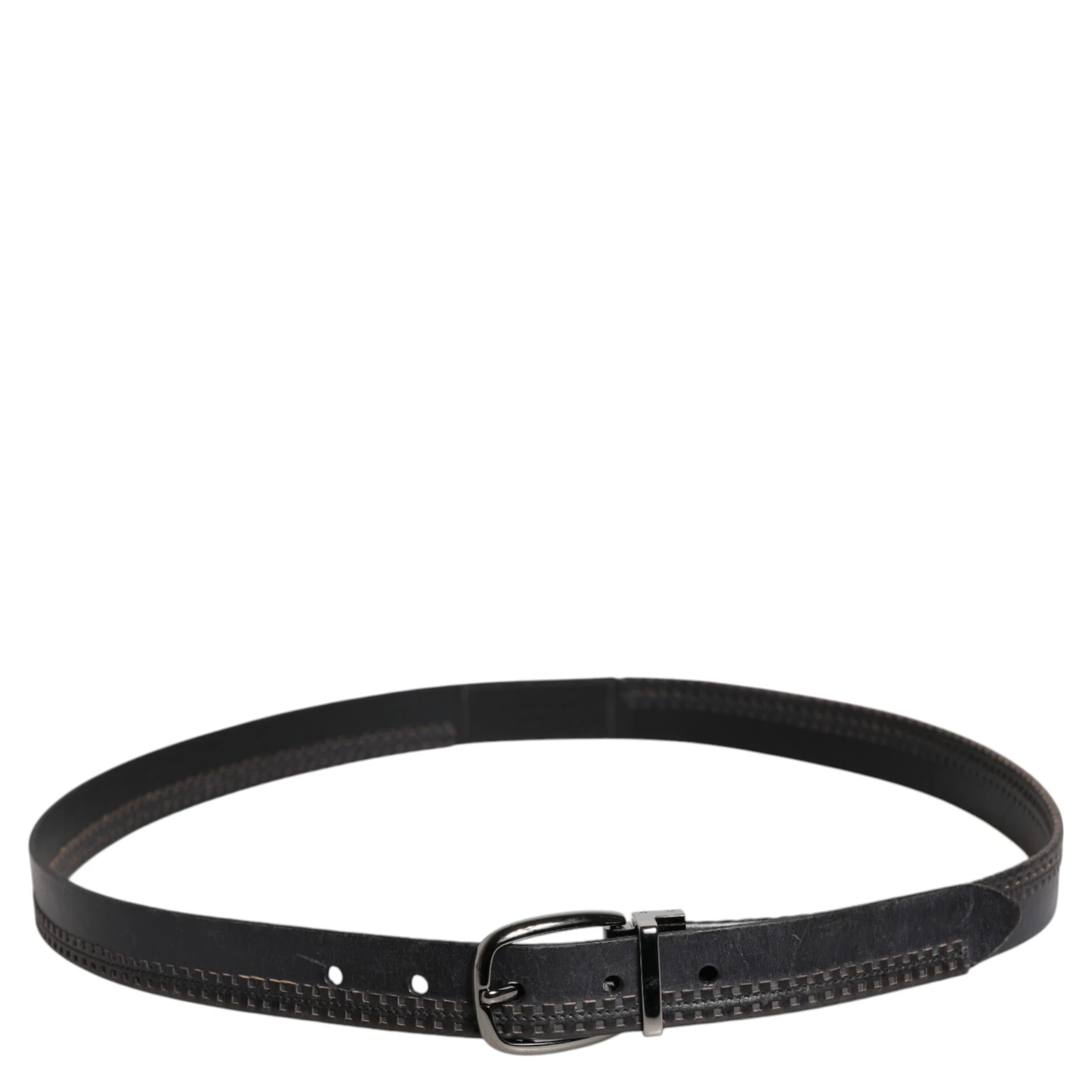 Black Leather Silver Tone Metal Buckle Belt