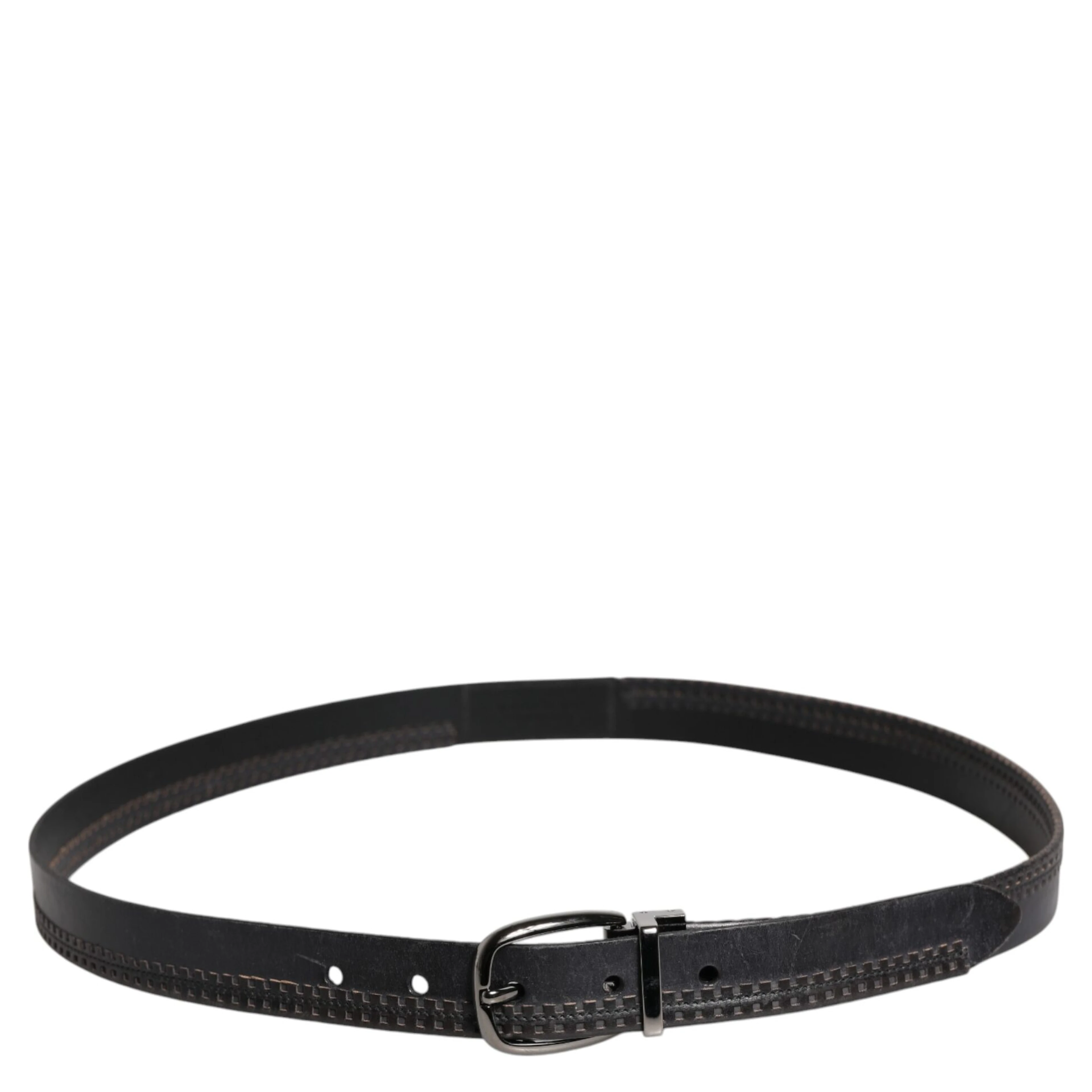 Black Leather Silver Tone Metal Buckle Belt