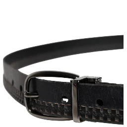 Black Leather Silver Tone Metal Buckle Belt