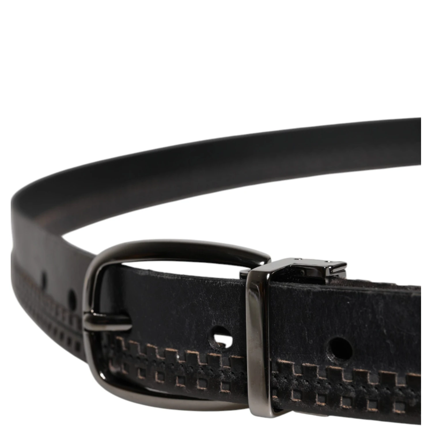Black Leather Silver Tone Metal Buckle Belt