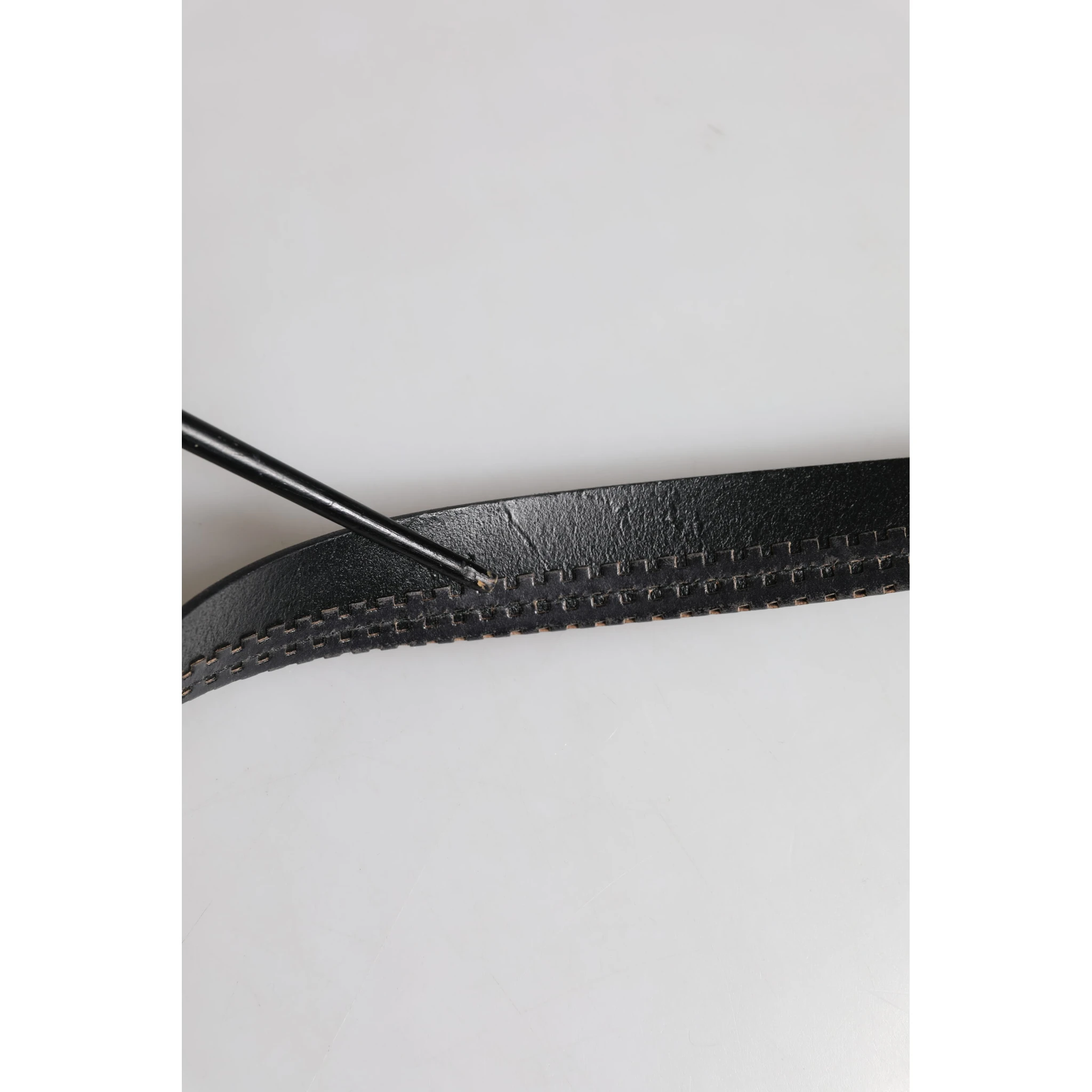 Black Leather Silver Tone Metal Buckle Belt