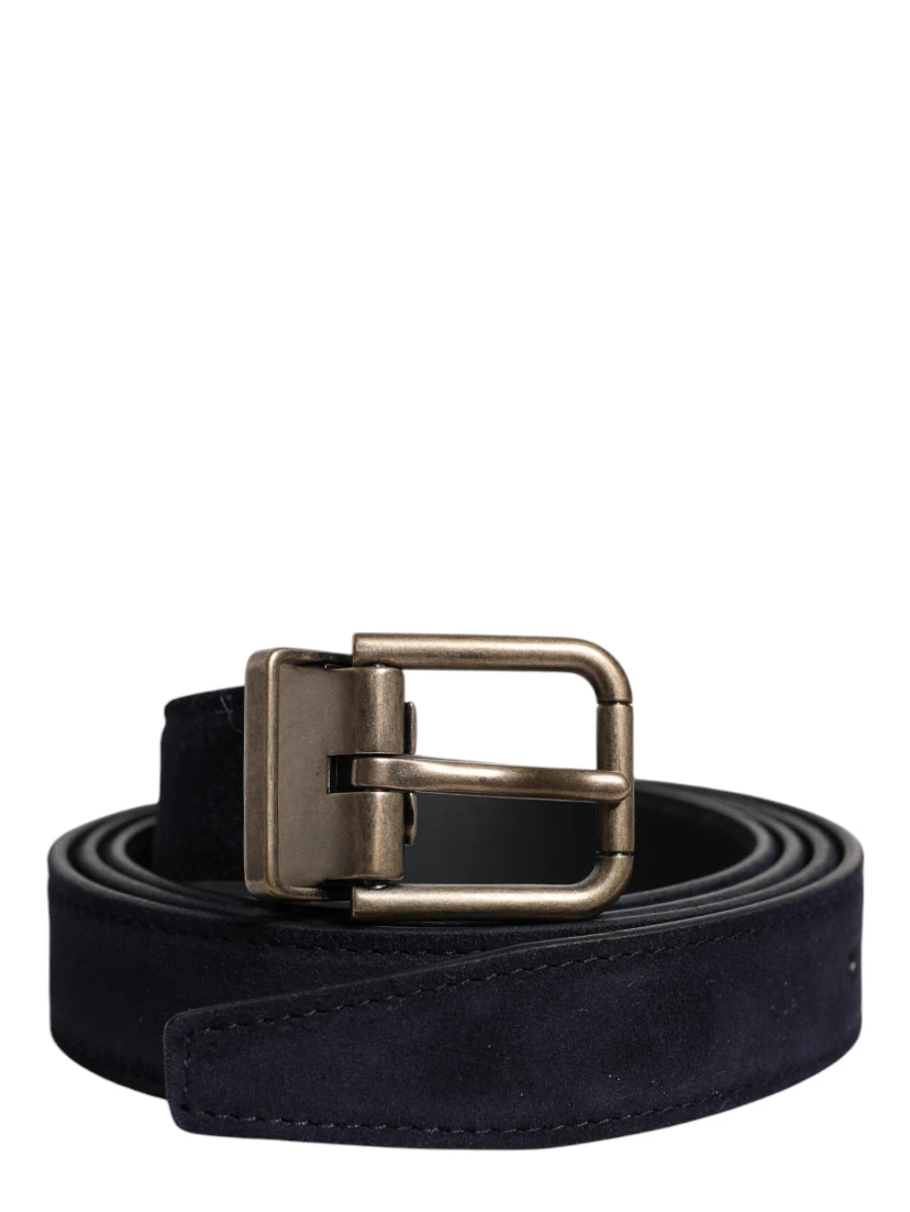 Black Goat Leather Metal Buckle Classic Belt